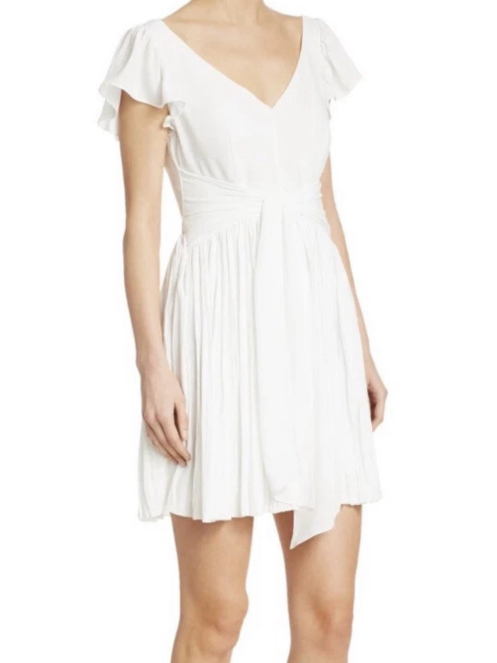 Cinq A Sept White Genesis Tie-Front Pleated Crepe Mini Dress Sz 0